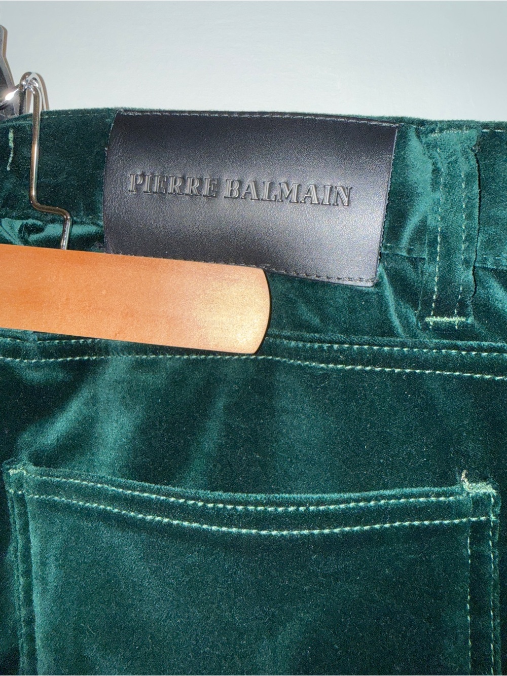 Rare Men's Pierre Balmain Green Velvet Moto Pant